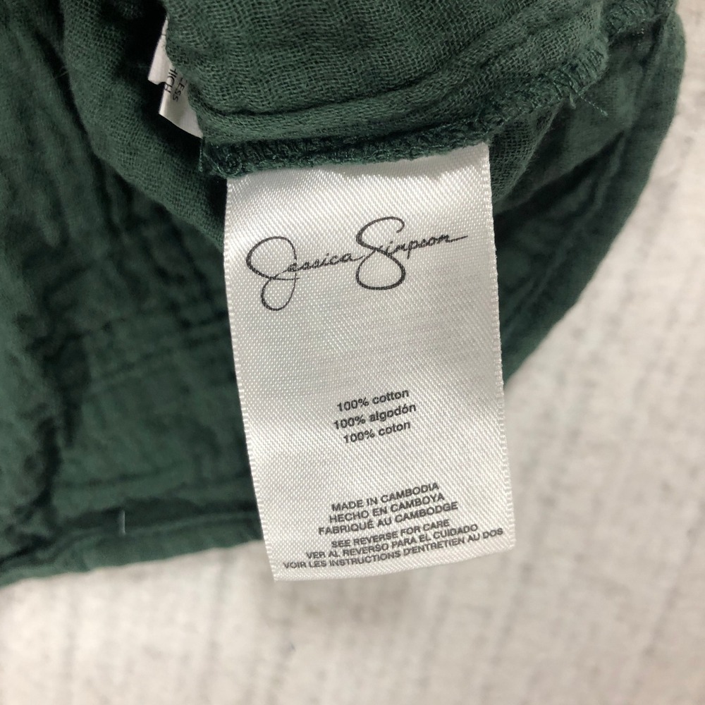 Jessica Simpson Womens Forest Green Cotton Gauze Short Sleeve Button Down M - Picture 5 of 8